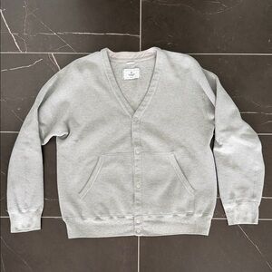 Reigning Champ Light Gray V-Neck snap front Cardigan